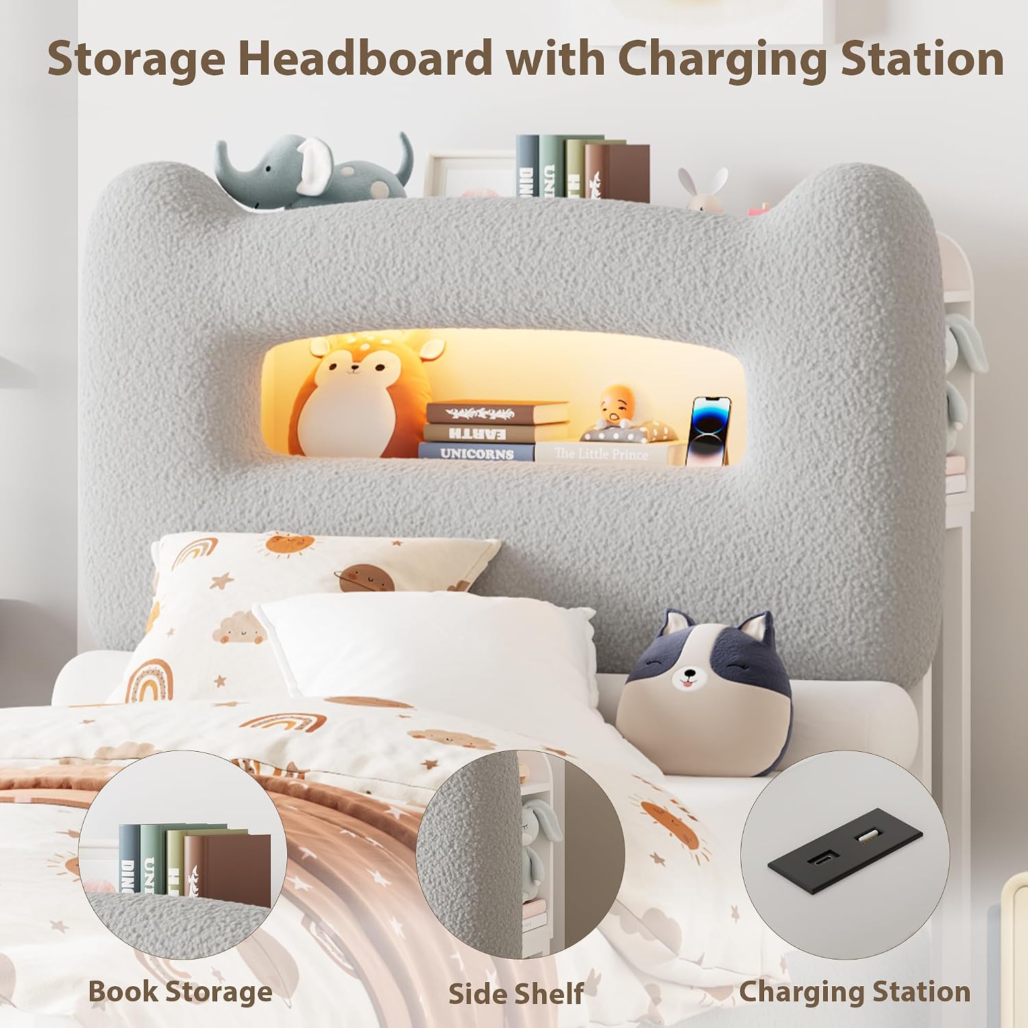 LED Upholstered Twin Storage Bed