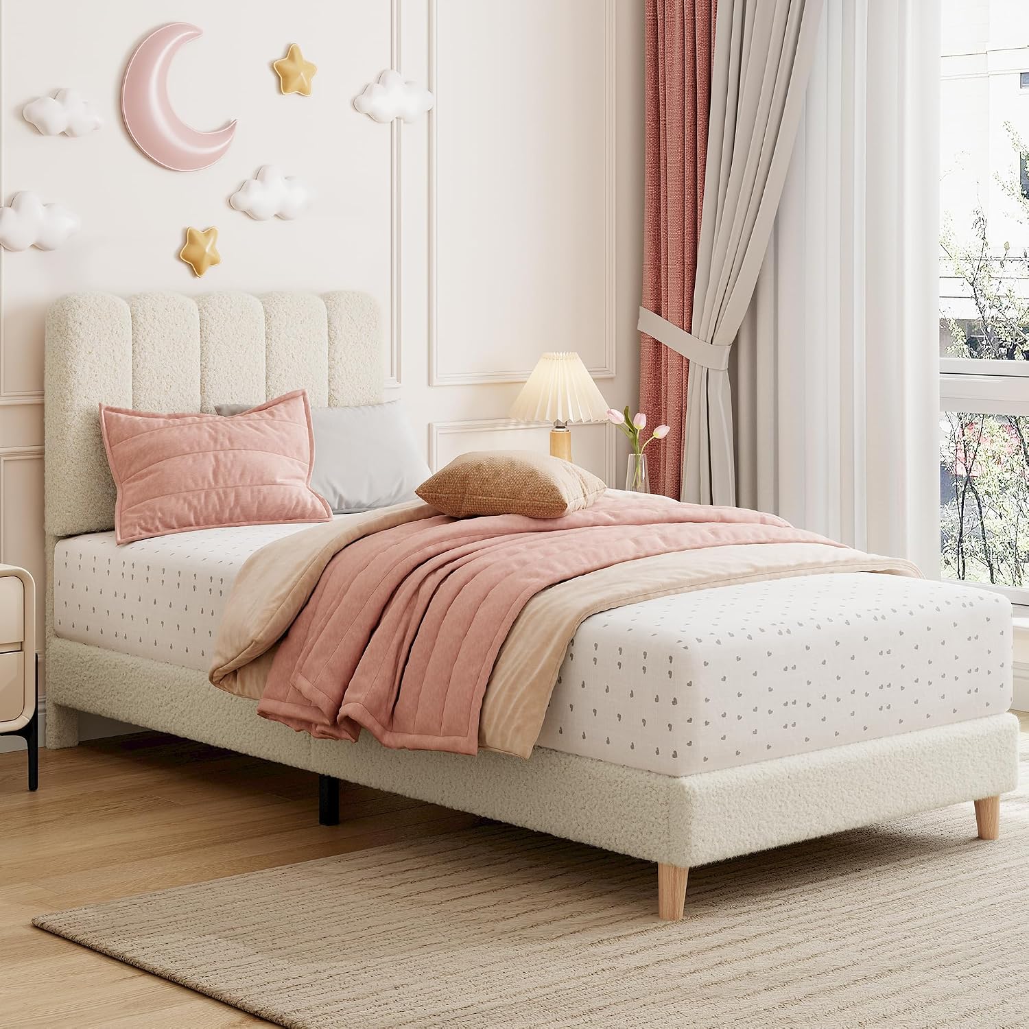 Boucle Upholstered Twin Platform Bed