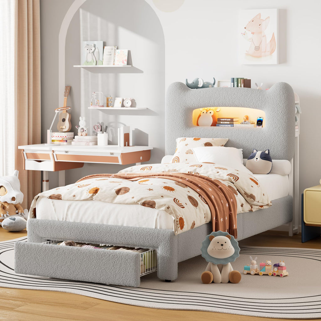 LED Upholstered Twin Storage Bed