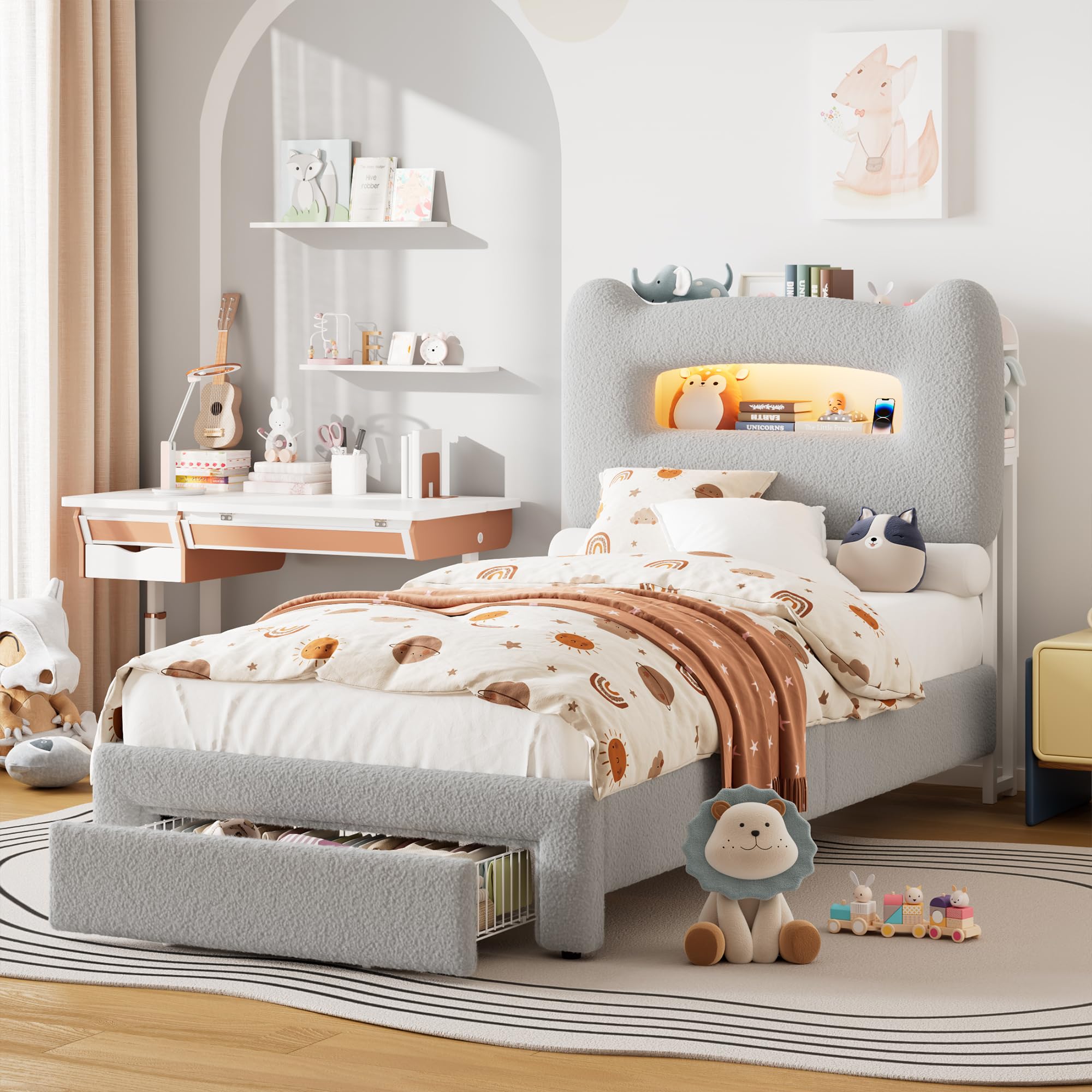 LED Upholstered Twin Storage Bed