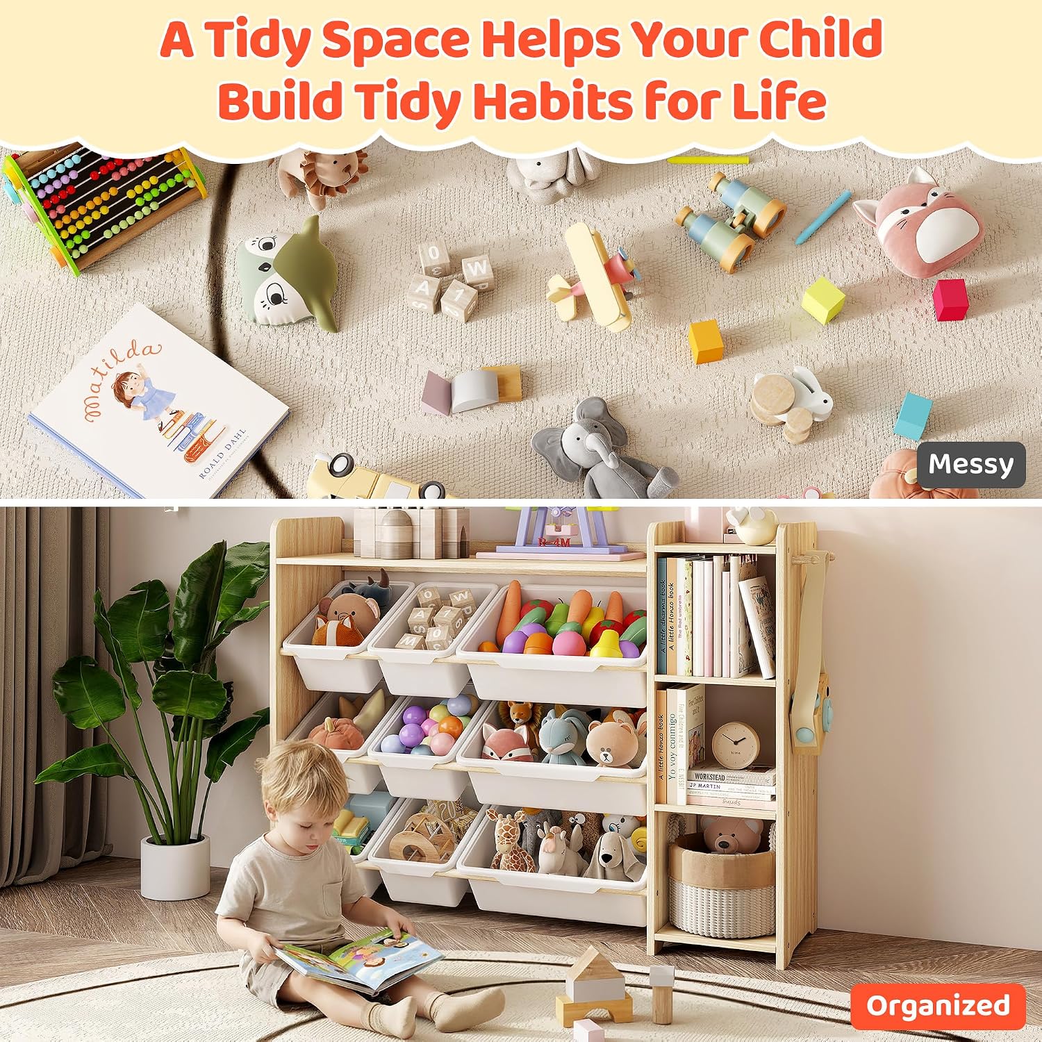 3-Tier 9 Bin Kids Toy Bookshelf