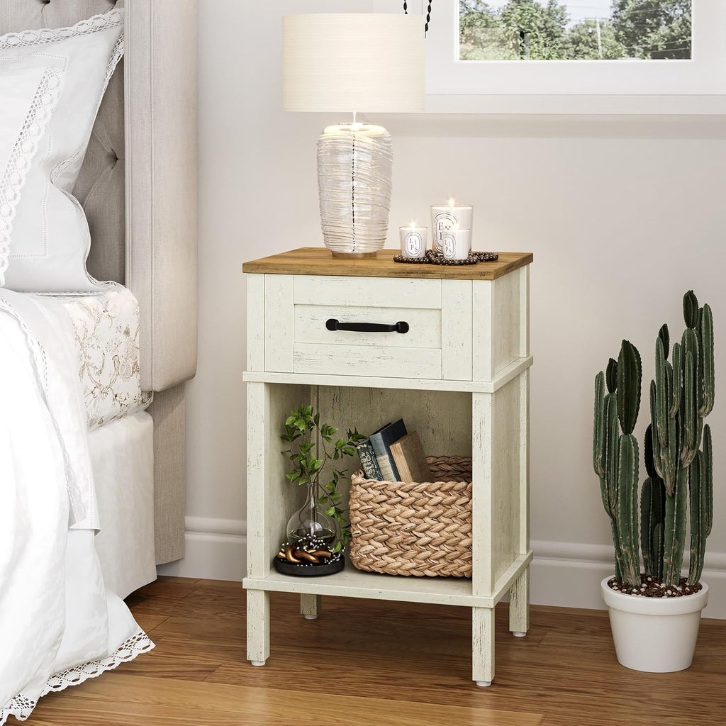 Farmhouse White Storage Nightstand