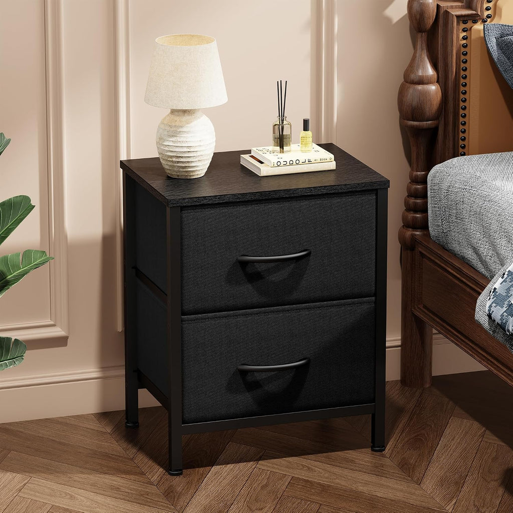 Wood Top Black Drawer Nightstand
