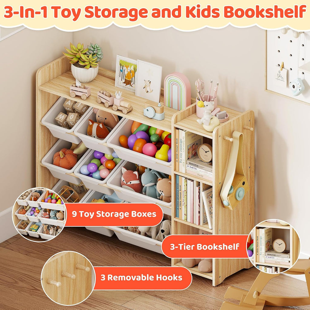 3-Tier 9 Bin Kids Toy Bookshelf