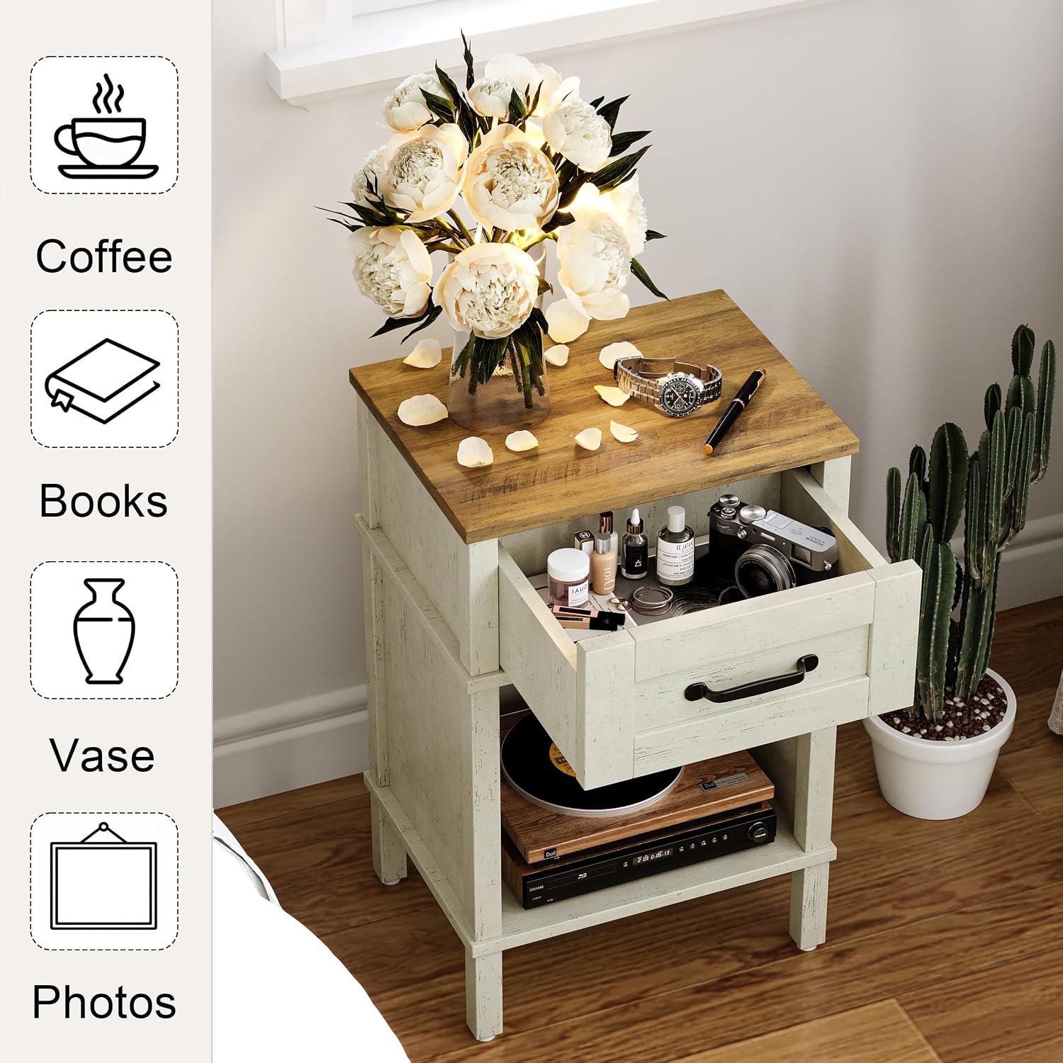 Farmhouse White Storage Nightstand