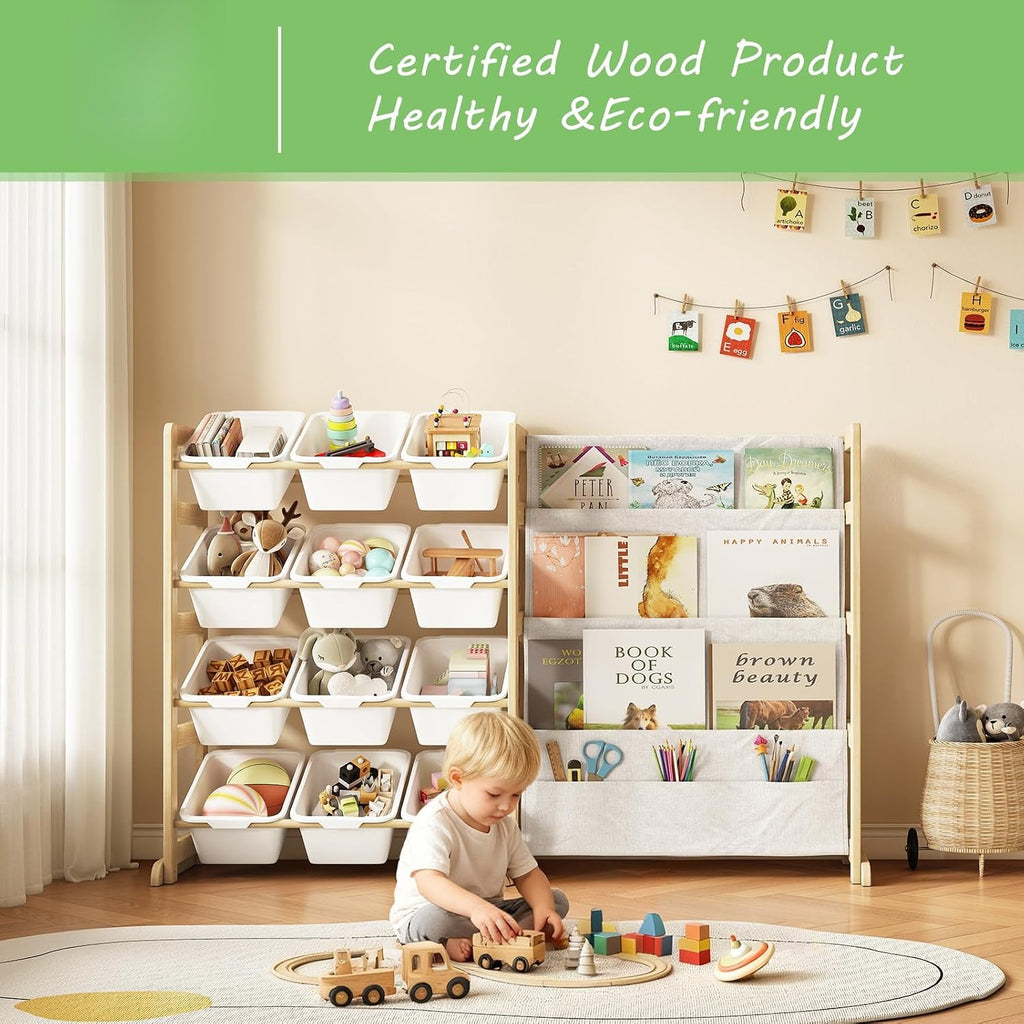 Wood 12 Bin Kids Toy Bookshelf