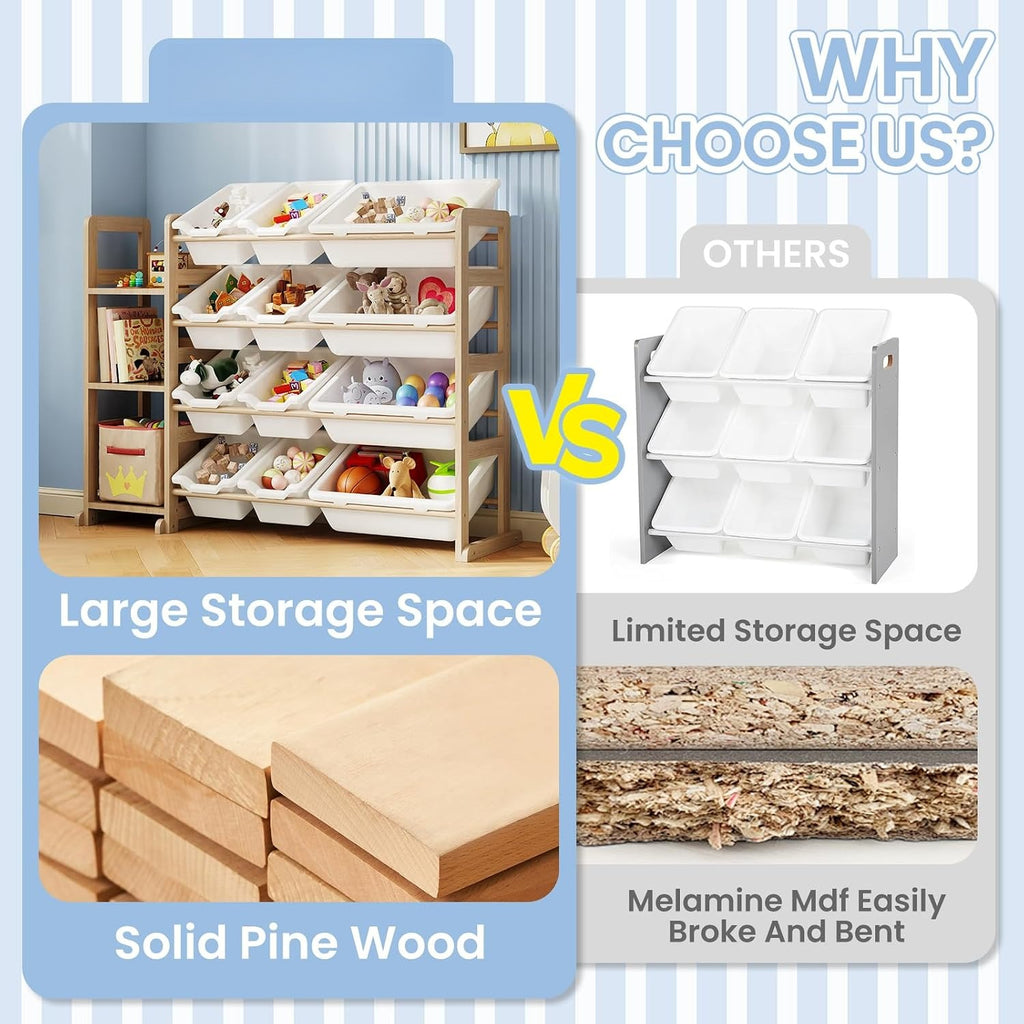 3-Tier 12 Bin Kids Toy Shelf